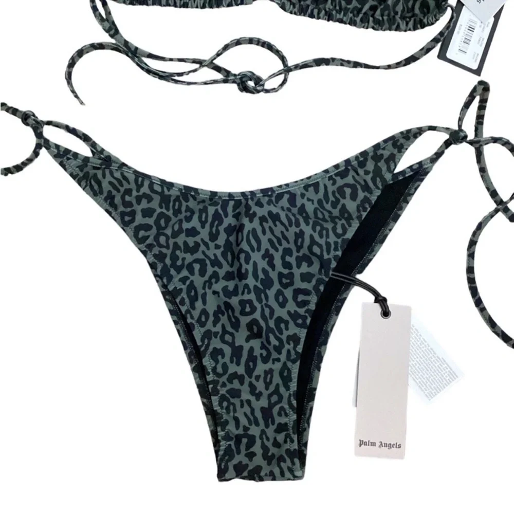 NWT Palm Angels Animal Print Brazilian Bikini Set in  Green & Black Size XXL